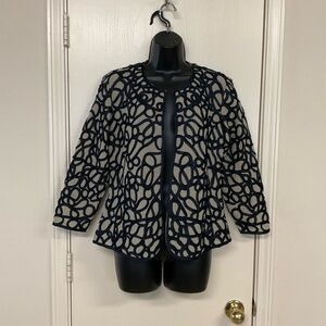 Chico's Soutache Ribbon Navy and Cream Lace Jacket